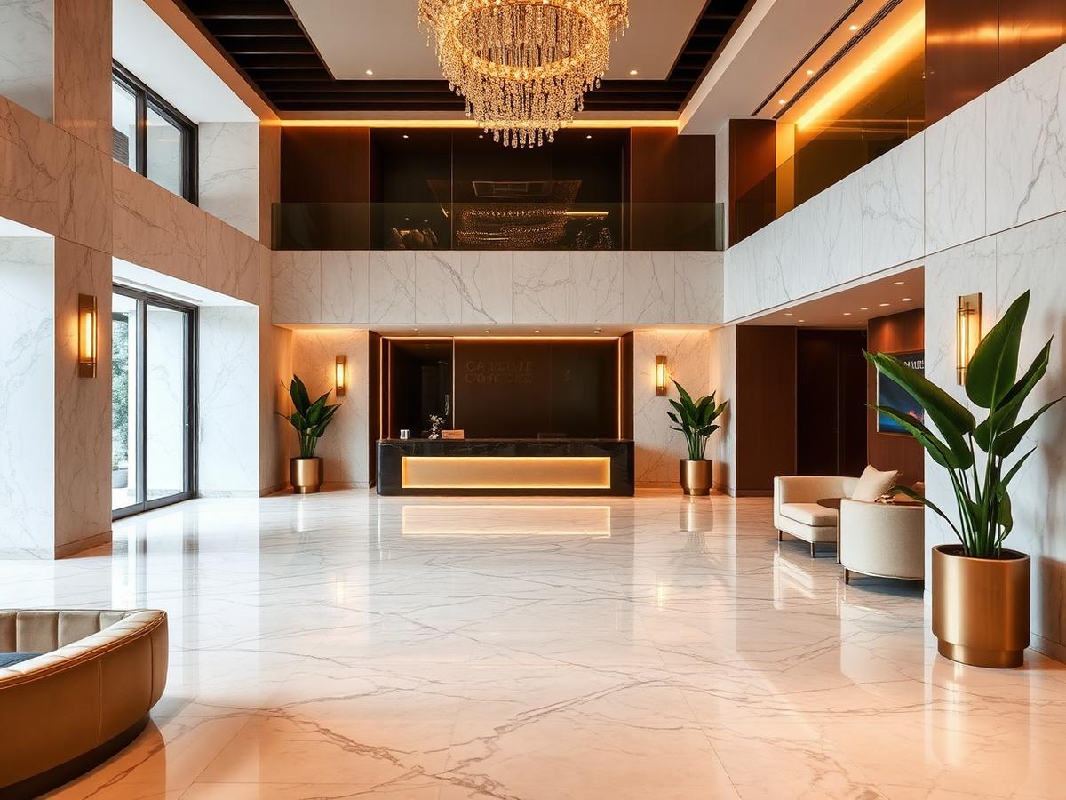 Hotel lobby with reception desk